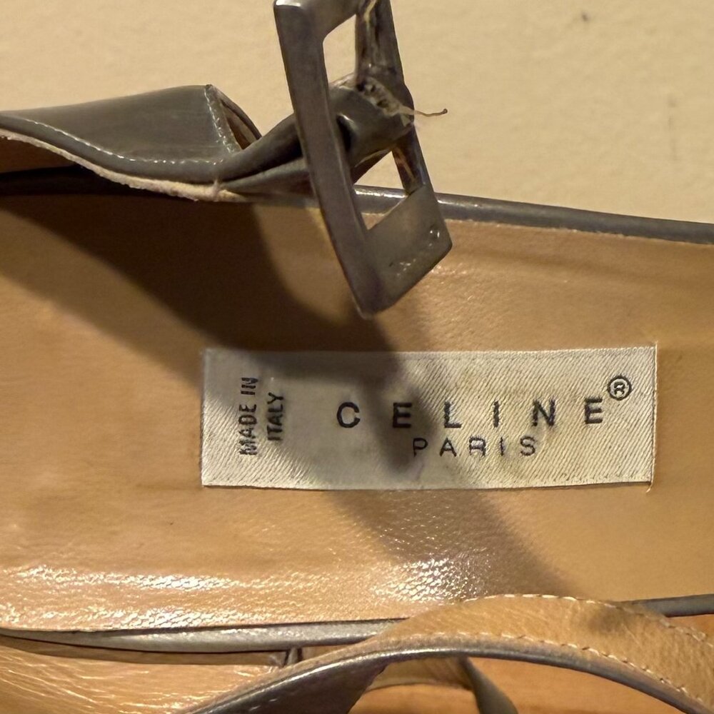 Celine Paris Taupe Patent Slip-on Heels - Picture 2 of 6